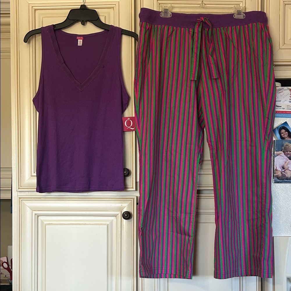 Vibrant Purple and Green Striped Pajama Set